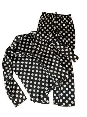 Tahari Black & White Polka Dot Satin Pajama Set - Size Small